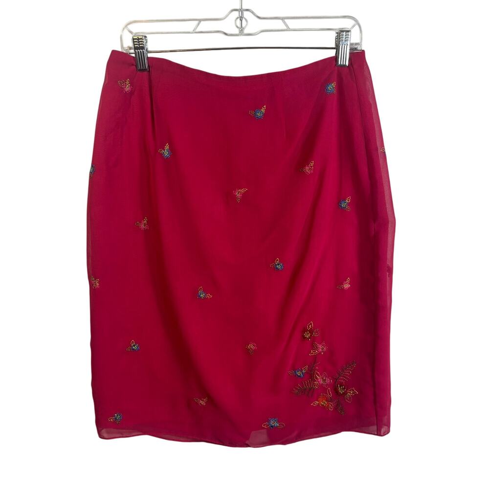 Pierre Cardin Options Womens Skirt Sz 12 Sheer Pink Floral Embroidered